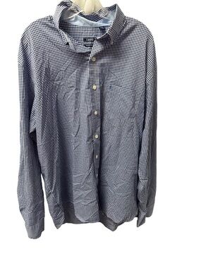 IZOD Men's XL Tall Navy & White Gingham Plaid Button Up Dress Shirt preppy